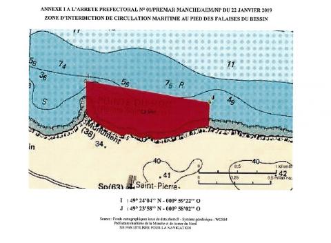 Localisation de la zone de quiétude au pied de la pointe du Hoc